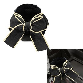 Car Gear Shift Knob Cover, Cute Bow Tie Shifter Stick Protective Cover, Universal Stick Shifting Handle Cover, Winter Auto Interior Decoration Accessories for Automatic/Manual Vehicle (Black bow)
