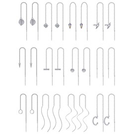 12 Pairs Threader Earrings for Women Stainless Steel Chain Tassel Earrings Threader Lightweight Wave Long Bar Arrow Drop Dangle Chain Earrings Set (Silver)