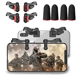 Mobile Game Trigger  Gaming Controller Compatible with PUBGG/Fortnitee/Call of Duty Z108 Aim & Fire Triggers for and Android Phone 1 Pair 2 Finger Sleeves - Color: 2 Pair with 2 pcs Red Finger Sleeves