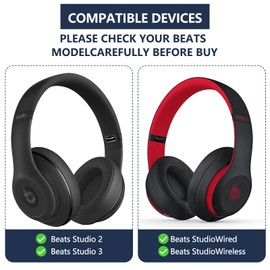 Polislime Replacement Ear Pads for Beats Studio 3 &Beats Studio 2, Tool for Replacement Ear Pads,2 Pieces Noise Isolation PU Leather Comfortable Memory Foam Ear Cushions (Black)