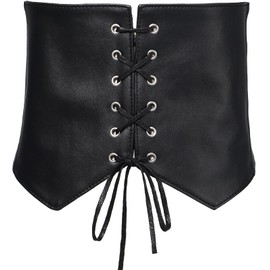 Corset Elastic Waist Belt for Women, Elastic Costume Cinch Waspie Corset Belt Bustiers Lace-up for Dress (Black 1 XXXL)
