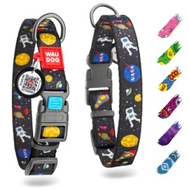 NASA - Collar de perro de nailon ajustable para perros grandes, perros pequeños y medianos, collares de cachorro para perros de raza grande, collares de perro para niños y niñas con hebilla de plástico duradera y etiqueta de perro QR