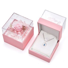 Conjunto Collar Rosa Eterna, Flores Eternas Rosa Roja Real Preservada, Flor Eterna Regalo Aniversario de Bodas, Romántico Regalo para Mujer, Novia, Esposa, Cumpleaños, Aniversario, San Valentín