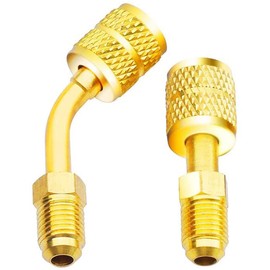Greluma R410A Adapter 5/16" SAE Female to 1/4" SAE Male Flare for Air Conditioning HVAC 1 Straight Adapter + 1 Angled Adapter