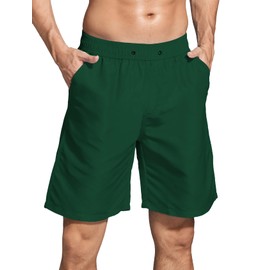 ACHTELEPHS Long Swimming Trunks, Men's Swimming Shorts, Quick-Drying Board Shorts with Mesh and Adjustable Drawstring, Dark green