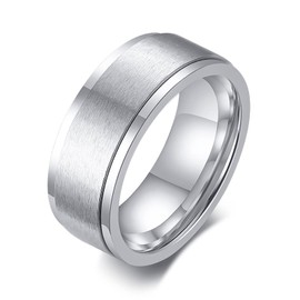 8mm Titanium Steel Silver Fidget Ring Stainless Steel Spinner Rings Stress Relieving Anxiety Ring Engagement Wedding Promise Band for Women Men Size 6