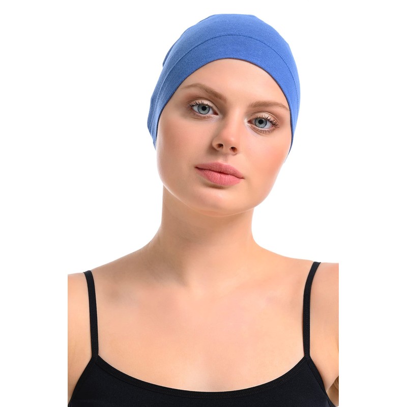 Kappe aus Bambus und Baumwolle für Chemo, Haarausfall, Schlafmütze, blau,