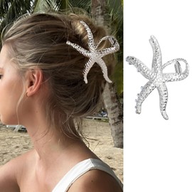FRUZJAY Starfish Hair Claw Clips for Women, Silver Metal Hair Clips Summer Seaside Hair Jaw Clamp Sea Star Hair Catch Barrettes NonSlip Starfish Hairpin Beach Holiday Fashion Hair Styling Accessories