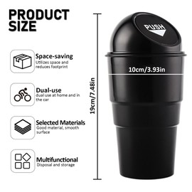 HIAHXC Car Bin with Lid, Small Bin for Car, Car Trash Bin with 5 Rolls Trash Bags Can Flip-Top Design Car Rubbish Bin Cup Holder for Car, Office, Home(Black)