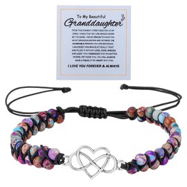 Mikovivi Bracelet for Granddaughter, Purple Alloy Forever Love Heart Granddaughter Bracelet from Grandma Double Layer Bead Grand Daughter Bracelet Gift Adjustable Bracelet for Women Girls