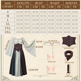 Joellfuner Medieval Dress Women, Renaissance Dress Women, Victorian Costume Women, Medieval Costumes Women with Hip Belt, Elf Ear, Headpiece for Carnival Party (Grey Green, XL)