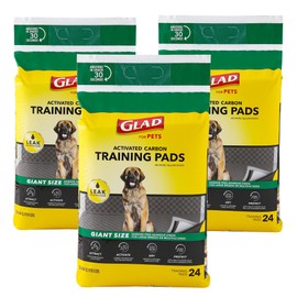 Glad for Pets Giant Size Activated Carbon Puppy Training Pads, All Day Style with Wall Protection and Adhesive | Super Absorbent and Leak Proof Dog Training Pads, 24 Count - 3 Pack