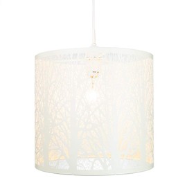 Happy Homewares Unique and Beautiful Soft Cream Metal Forest Design Ceiling Pendant Shade When Lit The Light Escapes Through The Gaps and Casts The Forest Against The Walls and Ceiling by Happy Homewares