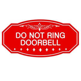 DO NOT RING DOORBELL Victorian Door/Wall Sign (Red) - Small 3" x 6"
