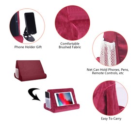 2pcs Multi-Angle Tablet Holder Cushion Stand with Net Pocket & Black Color Phone Stands Upgraded Tablet Pad Support for Phone,Pad,Books(DarkRed)