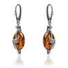 Sterling Silver Amber Oval Dangle Leverback Earrings