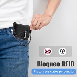 SYCYKA Carteras para Caballero con Cadena, Carteras para Caballero, Carteras con Cadena para Caballero Plegable con RFID Bloqueo Antirrobo, Carteras para Caballero con Cierre Regalo para Hombre
