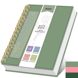 PYNEX Notizbuch A5 Liniert, Notizblock Spiralbindung, Tagebuch 150 Blatt / 300 Seiten Zum Schreiben, 100 GSM College-liniertes Papier,14.5 x 21cm - Salbei Grün