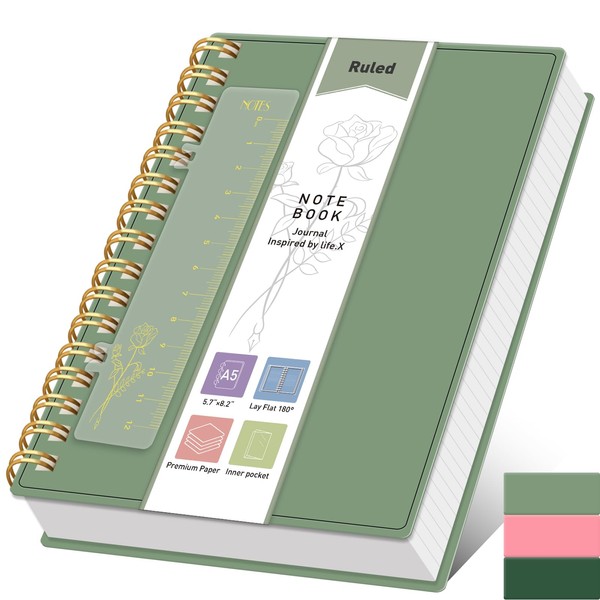 PYNEX Notizbuch A5 Liniert, Notizblock Spiralbindung, Tagebuch 150 Blatt /