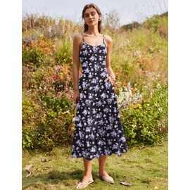 Zeagoo Women's Summer Casual Floral Sundress Crewneck Sleeveless Adjustable Spaghetti Strap Long Maxi Dress