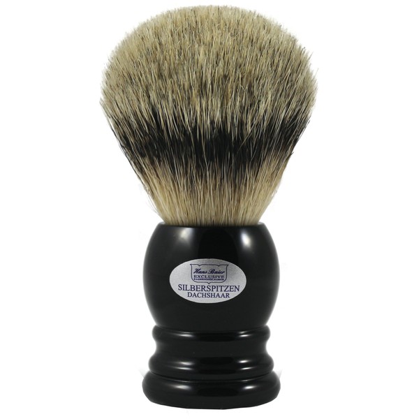 Hans Baier Exclusive Shaving Brush Real Silver Tip Badger Hair - Black Handle Size 3, 73 g