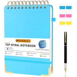 Mousbull Top Spiral Notebook, A5 Hardcover Top Bound Steno Pads, 240 Pages 100gsm College Ruled Left Handed Notebook Journal for Work, School, Meeting Writing - Blue, 5.9" x 8.5"