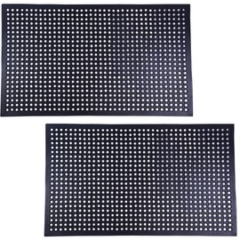 OrangeStar 2 Pack Rubber Floor Mat, 36"x60" Anti-Fatigue Door Mat w/Holes for Restaurant, Kitchen, Bar, Indoor/Outdoor, Black