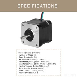 BESJMYT Nema 17 Stepper Motor 5pcs 1.7A 0.4Nm/56.64oz.in High Torque 1.8 Deg Standard Step Angle Bipolar 40mm(1.58inch) 2 Phase 4 Lead for 3D Printer/CNC Machine