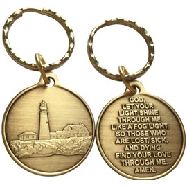RecoveryChip Fog Light Prayer Keychain Lighthouse Bronze Step 12 Spiritual Medallion Key Tag
