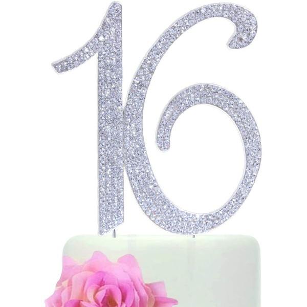 Number"16" Sweet 16 Birthday Cake Topper - Monogram Rhinestone Silhouette w/Crystals