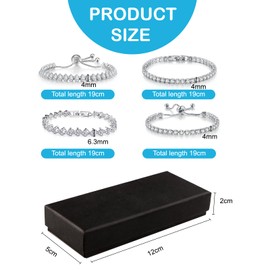 UYUYong Set of 4 Tennis Bracelets, Silver Cubic Rhinestones Bracelet with Box, Elastic Ball Bracelet, Tennis Bracelet for Women, Girls, Wife, Mother, Jewellery Gift, Copper