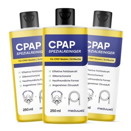 meduwell CPAP Spezialreiniger 250ml für CPAP Masken Schläuche und Zubehör, effektiv fettlösend, silikonschonend und hautfreundlich, angenehmer Duft (1)