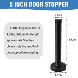 KOLAKO Door Stop, 6 Pack Long Door Stoppers, 5 Inch Wall Mounted Black Door Stops with Soft Rubber Bumper Tip Stainless Steel Baby Proof Door Holder Extra Long Door Stops for Bottom of Door