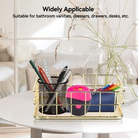 Metall Aufbewahrungskorb Grid Drahtkorb, Make Up Organizer Aufbewahrung Gold Deko Tablett, Badezimmer Aufbewahrungskorb, Desktop Finishing Korb für Badezimmer Toilettenartikel,Obstkorb (M)