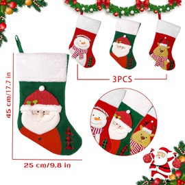 Santa Stock, Shyllin 45 cm Santa Stocking, Christmas Stocking Set of 3, Extra Large Christmas Socks Fireplace, for Christmas Tree, Gift Socks, Christmas Decoration, Fireplace, Wall, Stairs (Red Green)