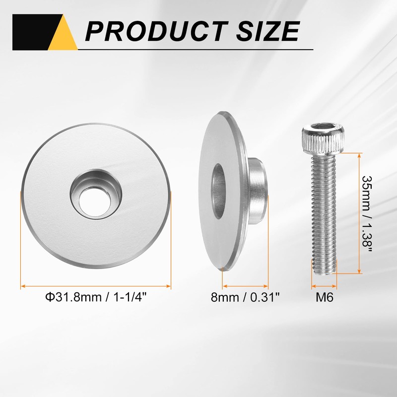 sourcing map 2pcs Bicycle Headset Stem Top Cap 1-1/4" (31.8mm)