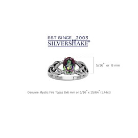 Silvershake 1.44ct. 8X6mm Oval Shape Mystic Fire Topaz 925 Sterling Silver Celtic Knot Solitaire Ring Size 7