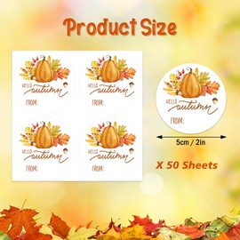 Wonmon 2 Inch Fall Stickers for Envelopes, Round Hello Autumn from Stickers for Gifts Candy Bags Envelope Seals Cards Fall Autumn Harvest Thanksgiving Gifts Packaging Decorations, 200 PCS