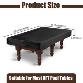 Witheeyou Pool Table Cover, 8 Feet Covers for Billiard Pool Table, Indoor Outdoor Billiard Table Cover, Dustproof, Waterproof, Tearproof (Black)