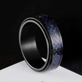 King Will Black Fidget Ring Celtic Dragon Spinner Ring Stainless Steel Ring Blue Carbon Fiber Inlay 8mm Anxiety Ring For Men and Women 8.5