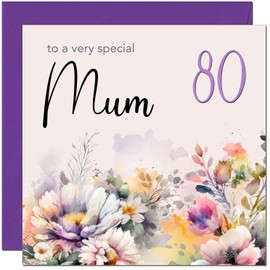 80th Mum Birthday Card - Purple Floral Mother Mom Mums Birthday Card for 80 Year old Eighty Eightieth
