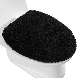 Smiry Soft Chenille Bathroom Toilet Lid Cover, Machine Washable Covers, 17.5x15, Fits Most Round, Elongated and Oblong Lids, Accessories Decor, Black