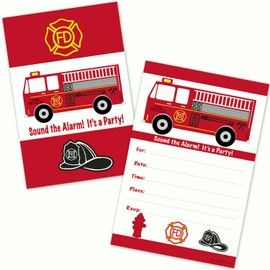 Old Blue Door Invites Fire Truck Kids Birthday Party Invitations for Boys (20 Count with Envelopes) Firefighter Fireman Party Supplies
