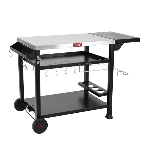 Feasto 3-Shelf Movable Food Prep Table, Pizza Oven Table, BBQ Grilling Table,Grill Cart with Side Table, Home & Outdoor Stainless Steel Table Top Grill Tables on 2 Wheels, L50 xW21.7 xH33