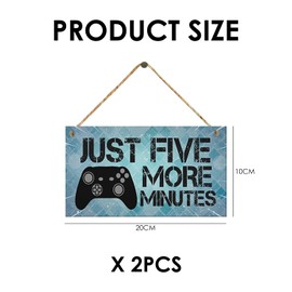 2 Pieces Wooden Door Signs, Fun Game Signs, Square Wooden Game Door Signs, Gamer Accessories Hanging Signs, Boy's Bedroom Decoration Door Signs, Son's Birthday Gift
