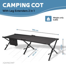 ADVANCAMP Ultralight Camping Cot for Adults, 120kg Sleeping Support Camping Bed, Easy Setup, Foldable and Portable for Backpacking, Hiking and Travel