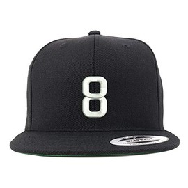 Trendy Apparel Shop Number 8 Embroidered Snapback Flatbill Baseball Cap - Black