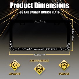 Y'all Need Jesus License Plate Frame Christian License Plate Frames Jesus Auto Accessory for Funny Text Car Decorative Stainless Steel License Plate Holder with Screws Men Women 12.2"x 6.2"