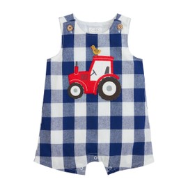 Mud Pie Baby Boy Tractor Check Jon Jon; 6-9 Months