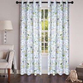 Moslovstar Branch Leaves Curtain 72" Long Country Style Birds and Trees Drapes Grommets Top Blackout Curtains, Set of 2 Panels Green